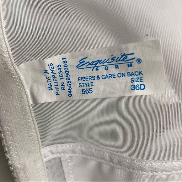 EXQUISITE FORM, White Bra, Size 36D, Style 565,Five hook&eye front hook closure - Picture 7 of 10